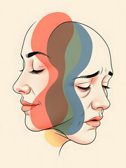 Two profiles &mdash; one happy, one sad, reflecting inner feelings