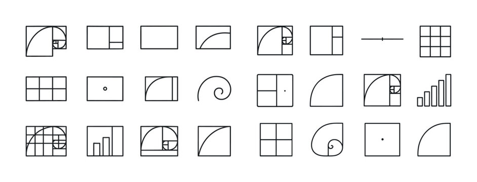 Collection of geometric grid patterns featuring the golden ratio