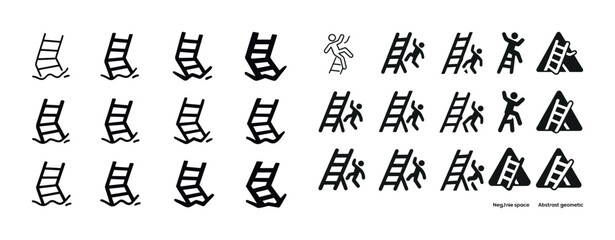 Abstract geometric silhouettes and bold ladders with human figur