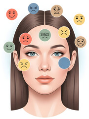Portrait with stress and emotion icons visualizing mental tension