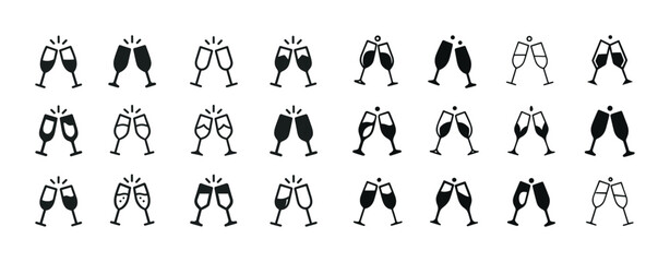 Seamless pattern of clinking champagne glasses in black and whit