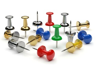 Assorted push pins in various colors colorful metal