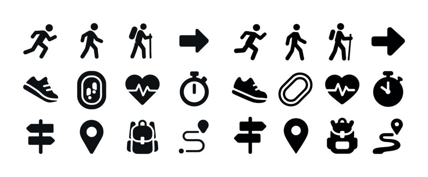 Activity icons set: running, walking, hiking, direction, trackin