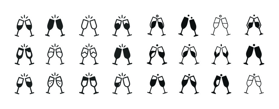 Seamless pattern of clinking champagne glasses in black and whit