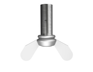 High-resolution 3D Render of Silver Wing Nut and Threaded Stud Assembly, a Heavy-Duty Industrial Fastener Component Isolated on Transparent PNG HD Background for Engineering and Construction Projects.