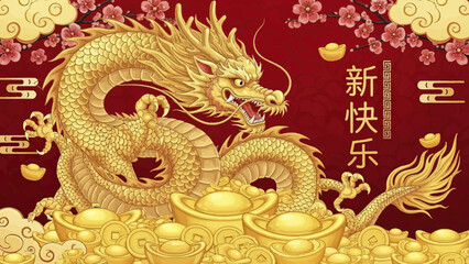 Obraz premium Majestic golden dragon with intricate scales and powerful presence.