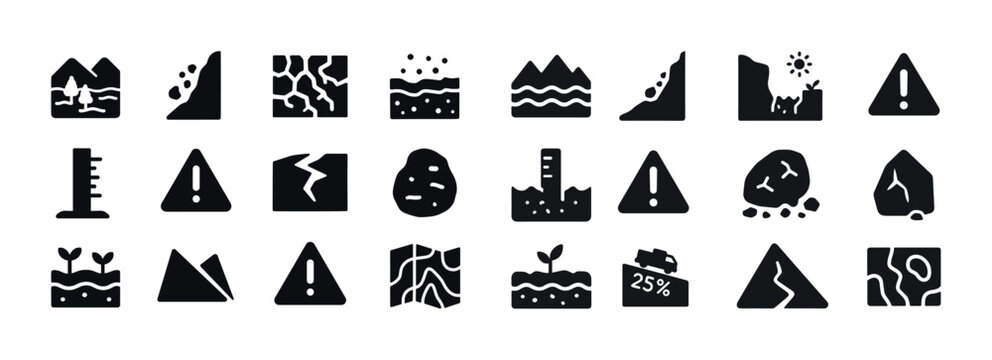 Set of earthquake and natural disaster icons representing variou