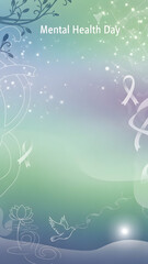 "Mental Health Day" poster with light swirls and soft colors, abstract mental health design