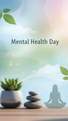 "Mental Health Day" poster with a soft background, calm and inspiring style