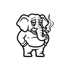 Fototapeta premium Moody Cartoon Elephant Character – Black and White Mascot Illustration
