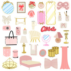 Chic Pink Pastel Interior Elements Set