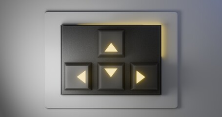 Directional pad with glowing arrow symbols for technology interface © Firnthirith