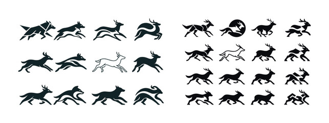 Fototapeta premium Silhouette illustrations of stylized running animals in various