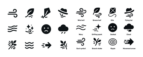 Fototapeta premium Wind and weather icons: symbols of breeze, cloud, and motion