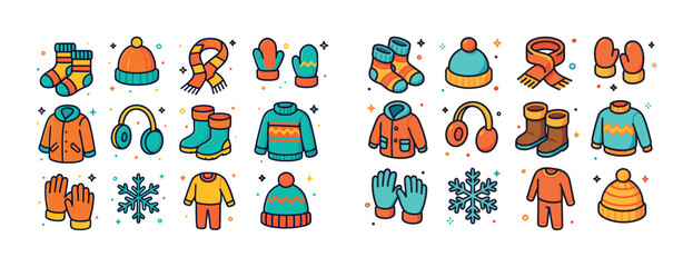 Obraz premium Colorful winter clothing collection: hats, gloves, scarves, swea