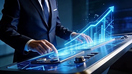 Businessman interacting with futuristic digital interface - Powered by Adobe