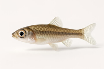 Obraz premium Single Small Fish Floating on a White Background Close-up View