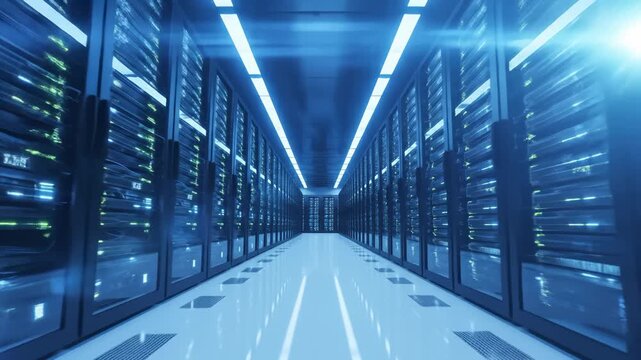 Racks of Servers Operate in Data Center, Establishing Network Connectivity