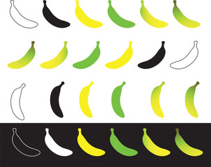 Obraz premium A collection of banana illustrations showing different colors, styles, and ripening stages