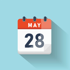 May twenty eighth calendar day icon flat design date reminder schedule event isolated