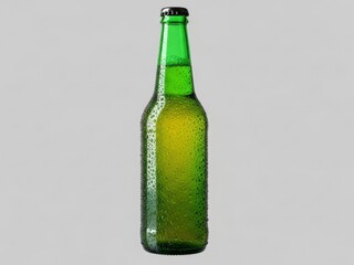 Refreshing Green Bottle of Beer in Studio Setting with Water Droplets