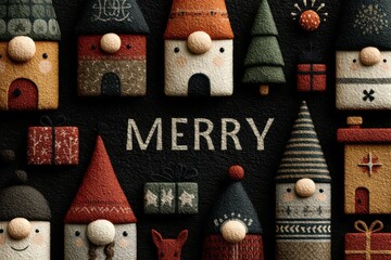 Stylized Christmas ornaments and festive decorations with a cheerful holiday theme