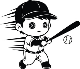 Cartoon boy silhouette swinging baseball bat isolated on transparent background