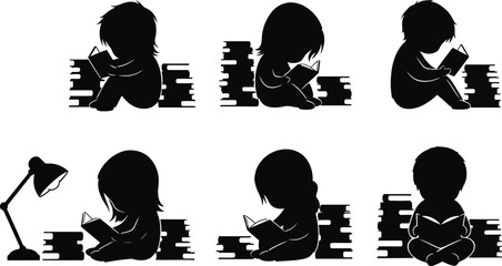 Silhouette of a girl studying isolated on transparent background