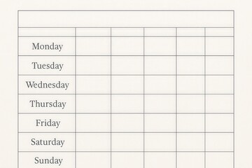 Weekly planner template with clean lines and minimalist design creating a structured, organized framework for effective time management and productivity enhancement