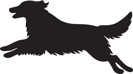 A silhouette of a golden retriever in a dynamic running pose