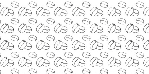 Black and white seamless coffee bean pattern, ideal for cafe branding, packaging, textile, and wallpaper design.