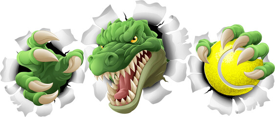 A crocodile, dinosaur or alligator lizard tennis sports mascot 