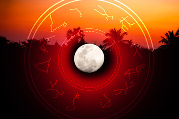 Zodiac signs and astrology with constellations, concepts, predictions, horoscopes, beliefs