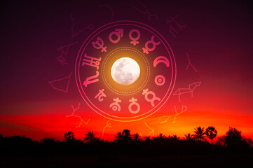 Zodiac signs and astrology with constellations, concepts, predictions, horoscopes, beliefs