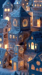 Snowy Christmas Village with Beautifully Cut Paper Art Houses