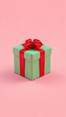 Gift Box with Red Ribbon Isolated on Pink Background, Perfect for Presents