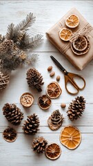 Tools and Materials for Festive Christmas Gift Wrapping Decor