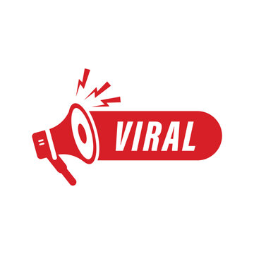 Eye catching red megaphone icon banner with bold viral text for popular trending content