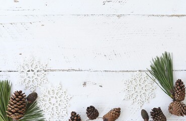 christmas background with pine cones