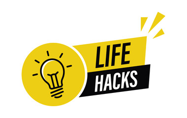 Clever life hacks solution light bulb icon label banner graphic design vector illustration for easy living © Amir