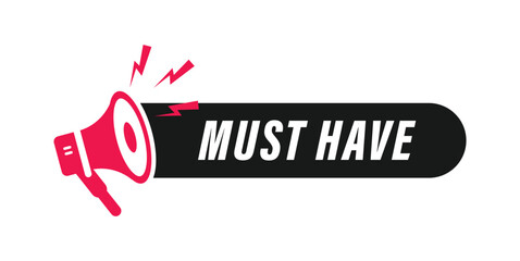 Essential must have product recommendation promotion banner label marketing graphic design megaphone vector