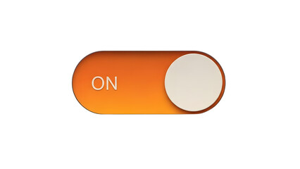 Vector illustration of an orange toggle switch button with on text isolated on transparent background