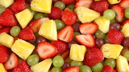 Fresh fruit salad with strawberries pineapple and grapes