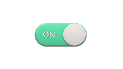 Green toggle switch button with on label isolated on transparent background