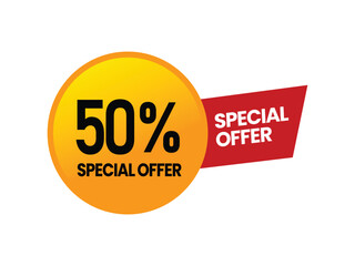 Special Offer Sale Banner with Blue and White Text on Yellow and Red Geometric Shapes