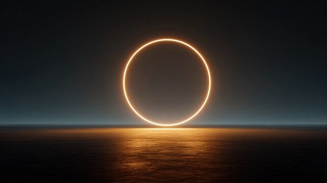 A radiant circle glows above a dark surface, casting an ethereal golden light. The circle is the main focal point against the dim background.