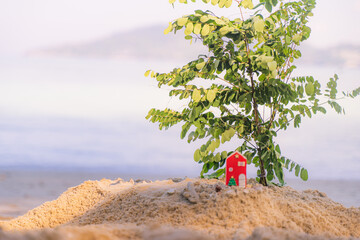 Christmas toys on the beach of tropical resort on the beach. Concept could be used for New Year and Christmas Cards at Phuket Thailand