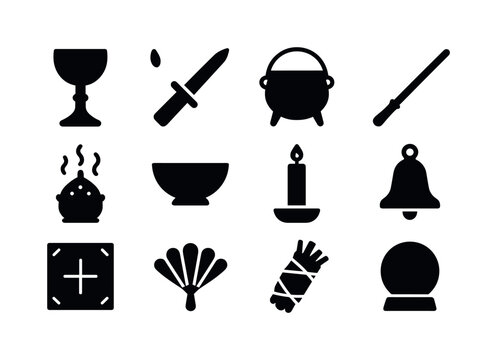 Ritual Tools Icons. Ritual tools. Solid icon set of Ritual tools