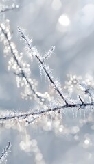 Serene winter branch watercolor painting captures sparkling frost a tranquil detailed scene