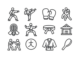 Fototapeta premium Martial Arts Icon Set. Martial Arts. Line icon set of Martial Ar